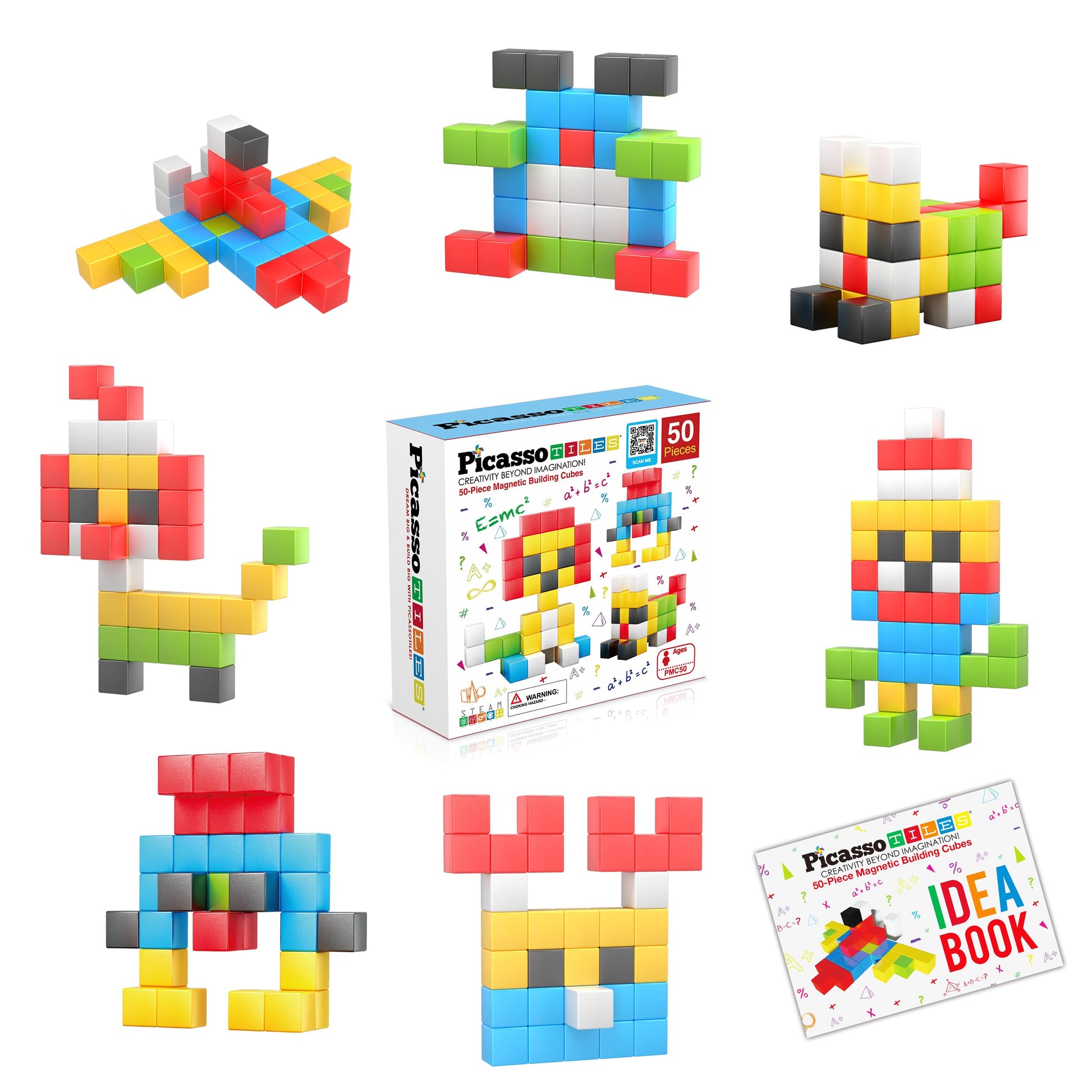 PicassoTiles Kids Pixel 1” Magnetic Puzzle Cube Mix & Match with Free Ideabook Sensory Toys STEAM Learning Building Block Magnets Construction Toy Set