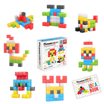 PicassoTiles Kids Pixel 1” Magnetic Puzzle Cube Mix & Match with Free Ideabook Sensory Toys STEAM Learning Building Block Magnets Construction Toy Set