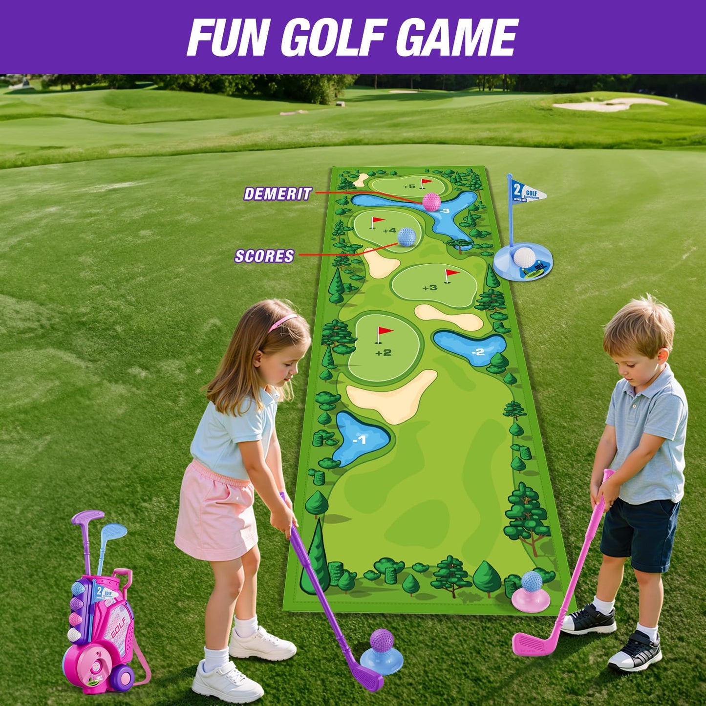 HYES Kid Golf Set, Kids Golf Club Age 3-5, Pink
