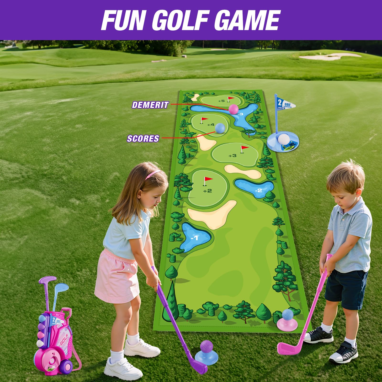 HYES Kid Golf Set, Kids Golf Club Age 3-5, Pink