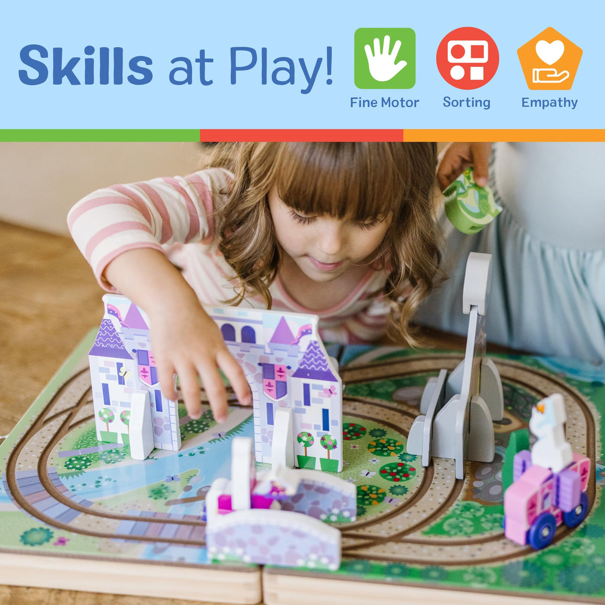 Melissa & Doug 19-Piece Wooden Take-Along Tabletop Kingdom - Carriage, Horse, Unicorn, Dragon, More