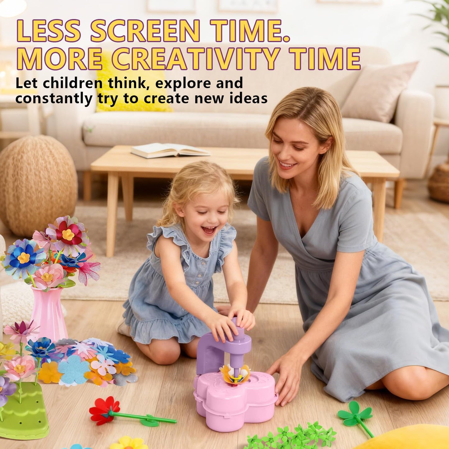 KnwkUY Fabric Flower Bouquets Toys - DIY Embossing Machine Craft Set - Create Your Own Bouquet with Embossing Machine, Educational STEM Toy for Girls