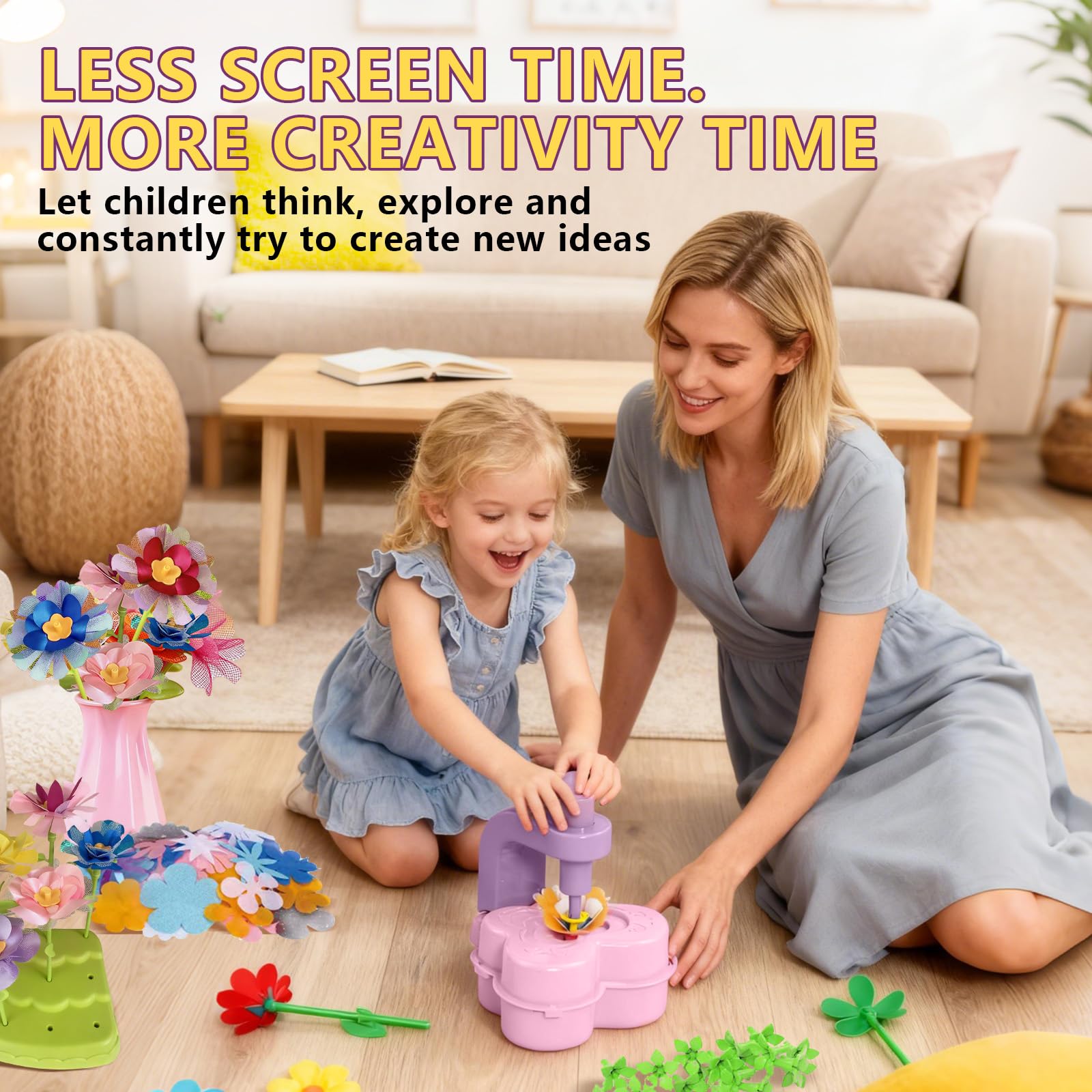 KnwkUY Fabric Flower Bouquets Toys - DIY Embossing Machine Craft Set - Create Your Own Bouquet with Embossing Machine, Educational STEM Toy for Girls