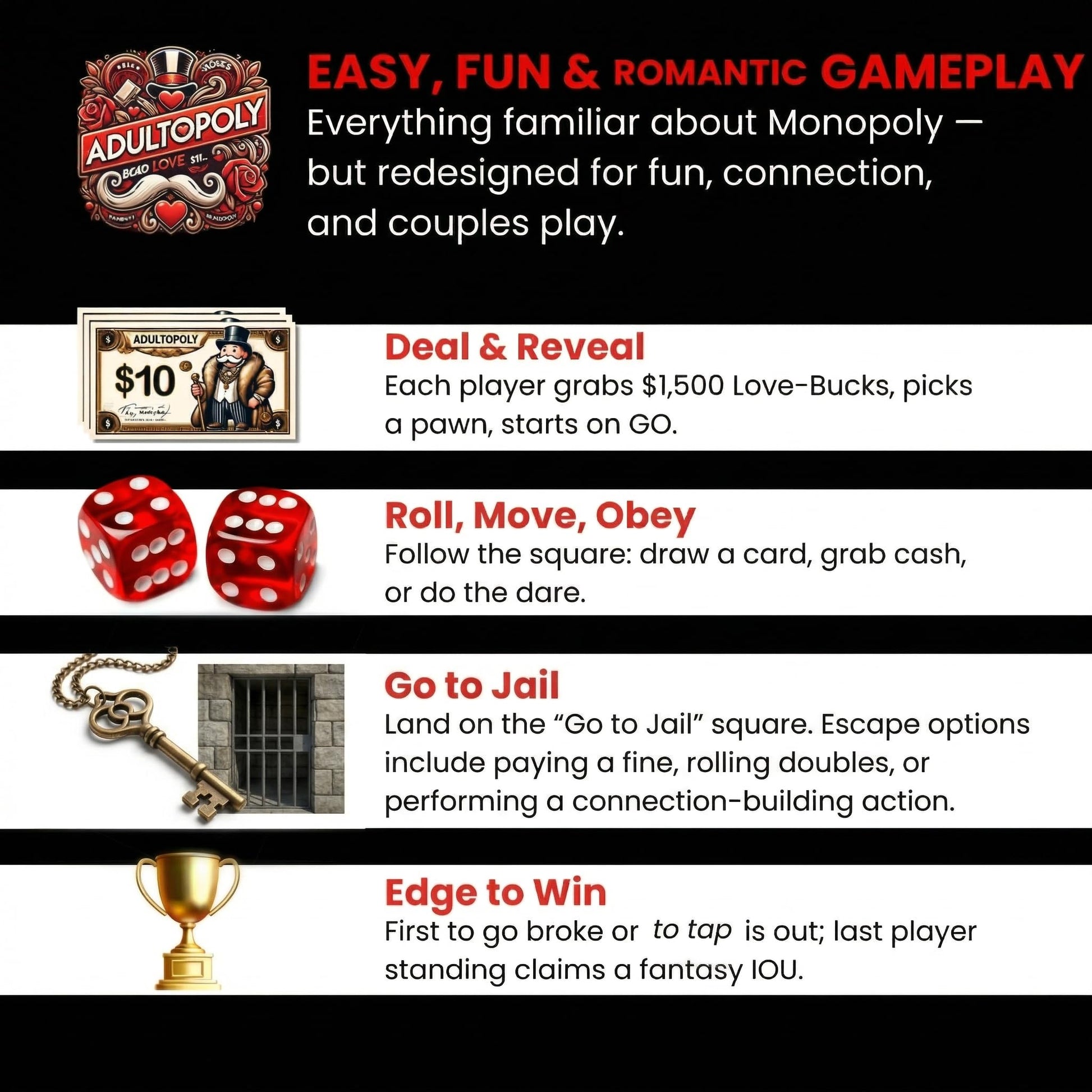 Adultopoly Couples Board Game - Romantic Date Night Game for Partners, Fun Relationship Building Activity, Anniversary and Valentine's Day Gifts