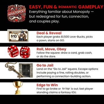Adultopoly Couples Board Game - Romantic Date Night Game for Partners, Fun Relationship Building Activity, Anniversary and Valentine's Day Gifts