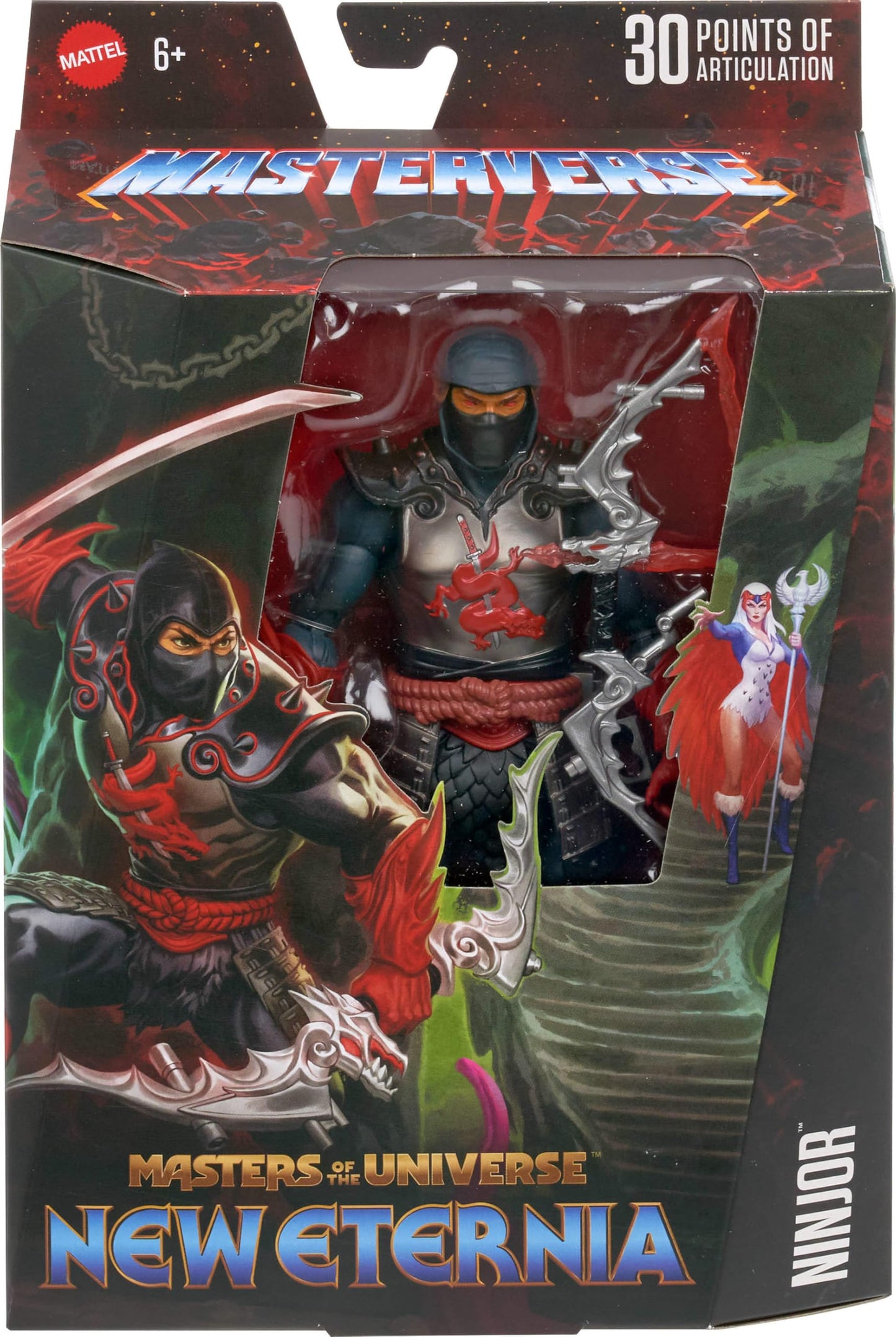 Masters of the Universe Masterverse Action Figure Ninjor, 30 Articulations, 7-inch Motu Toy, Deluxe Design, Armor & Weapon Accessories