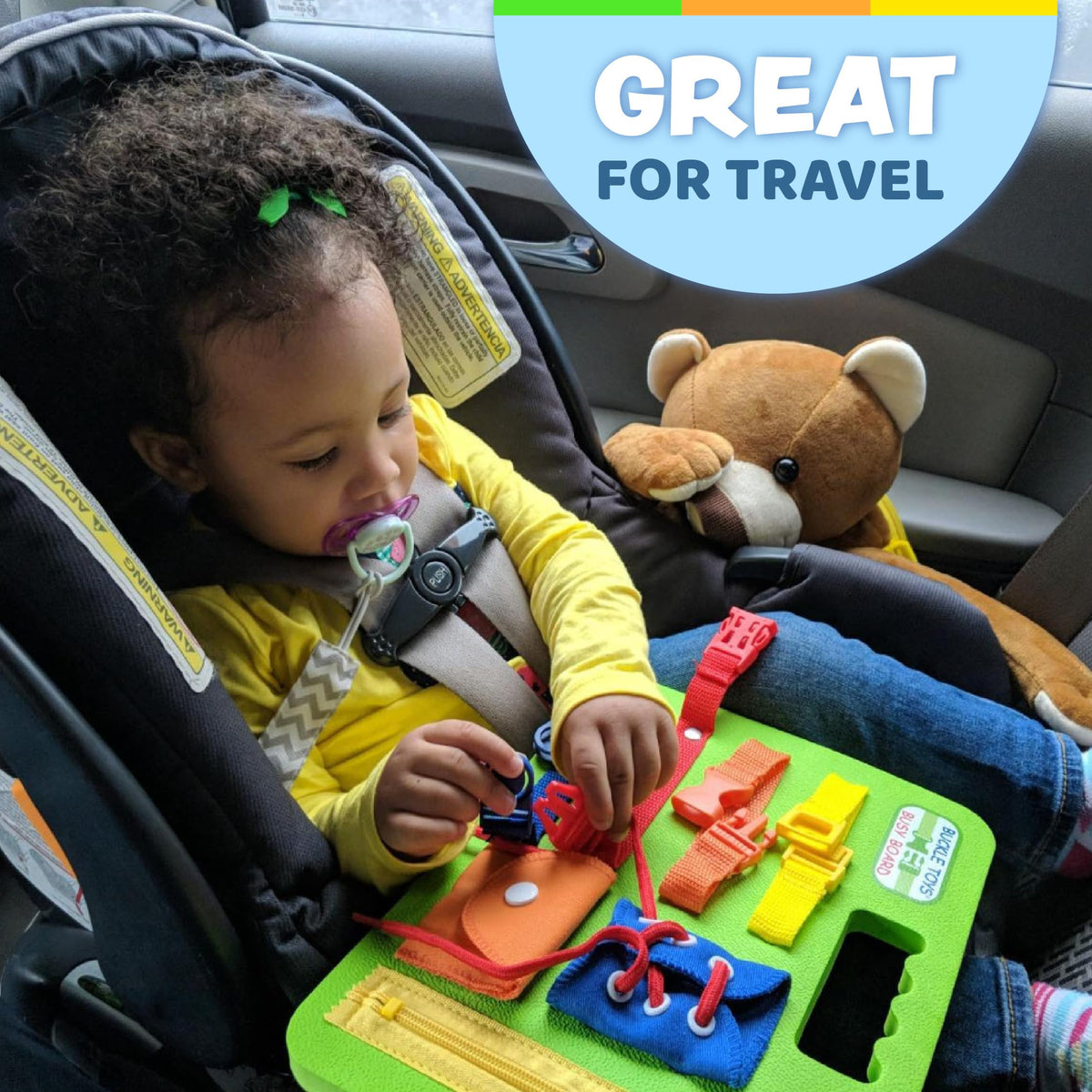Buckle Toy, Busy Board, Green, Montessori Learning Toy for Toddlers