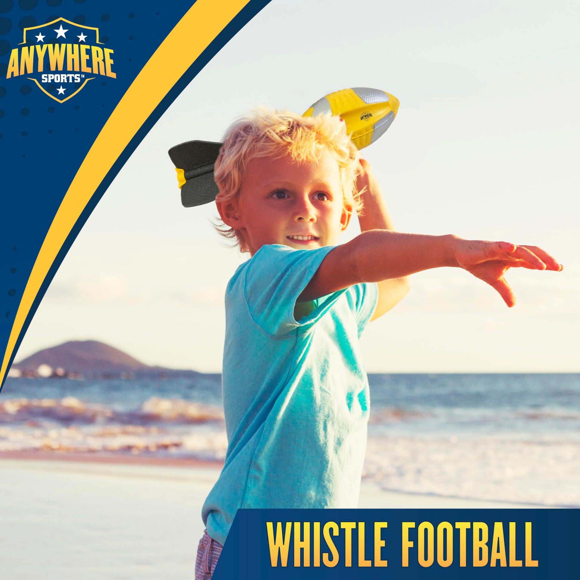Anywhere Sports Soft Foam Whistle Football (12-Inch Kid Size, Bright Yellow & Silver Trim) - Fun Whistling Sound, Great Practice Ball for Kids