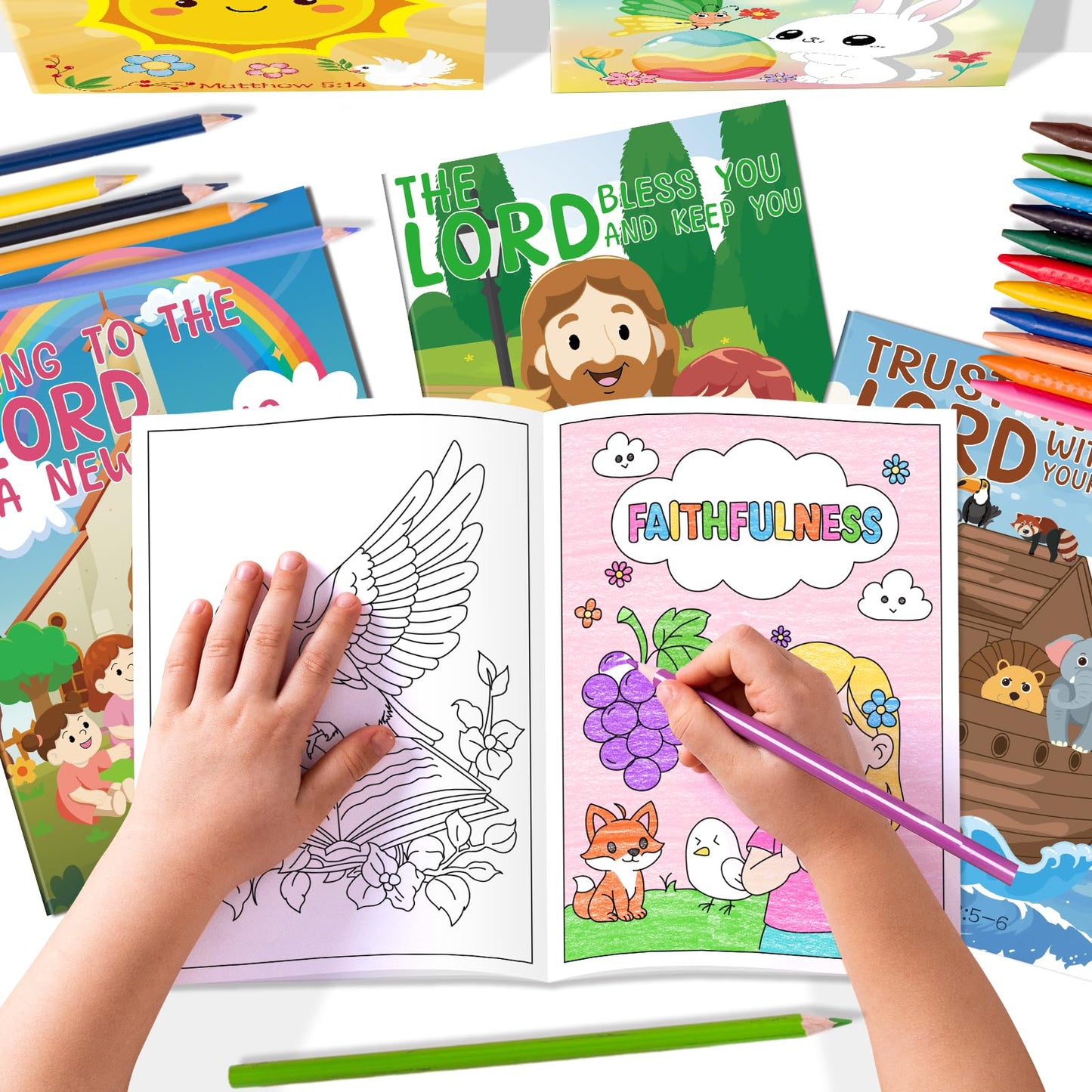 Kalysky 24Pcs Christian Bible Coloring Books for Kids, Mini Religious Jesus Stories Booklet Bulk,DIY Art Drawing Book Activity Supplies for Church