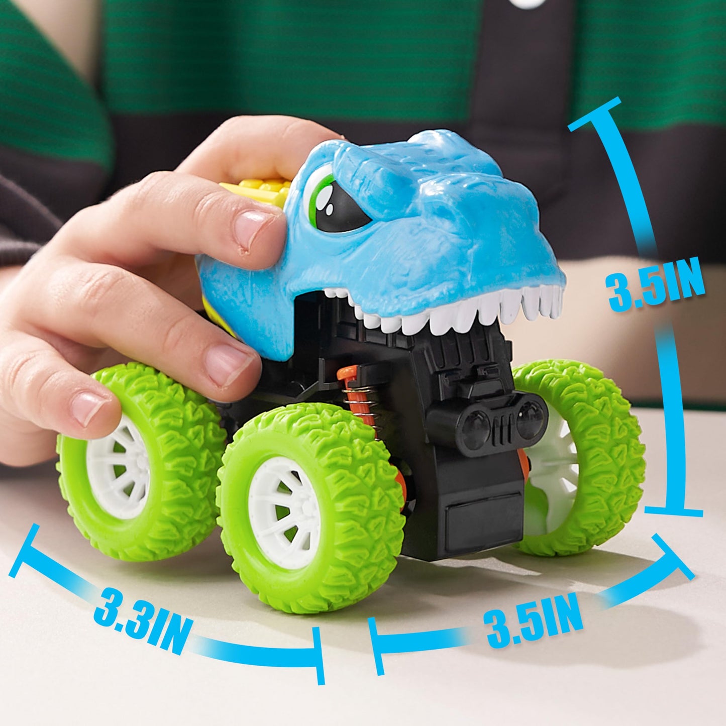lalalark JOVA Dinosaur Toys for 2 3 4 5 Year Old Boys - 3 Pack Monster Truck Toys with Friction Power 360° Rotating Push and Go Cars - Toddler Cars
