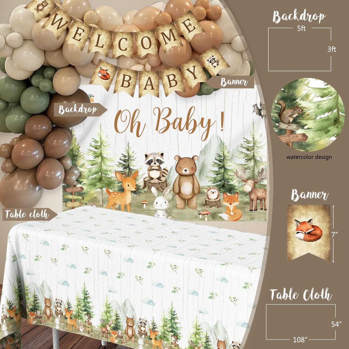 Woodland Animals Baby Shower Decoration Party Supplies, Forest Animal Neutral Gender Reveal Party Decorations, Backdrop Balloon Arch Box Mom to Be