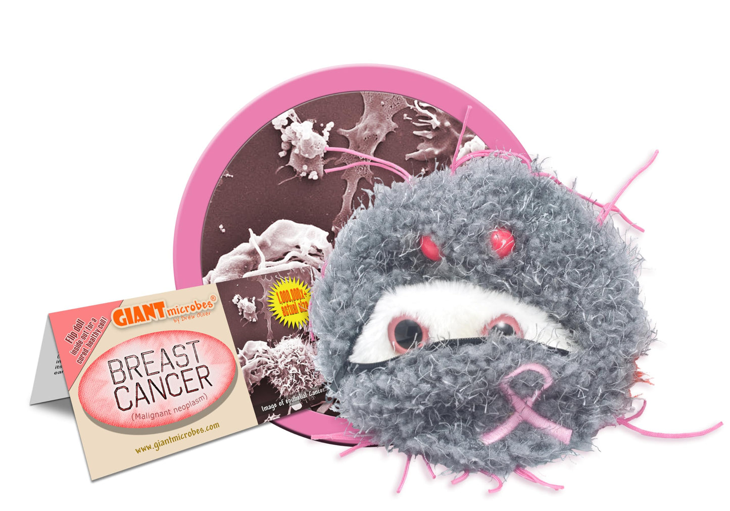 GIANT MICROBES Breast Cancer Plush, Transforms to Healthy Cell, Inspirational Comfort & Recovery Gift for Chemo Patients, Breast Cancer Gifts