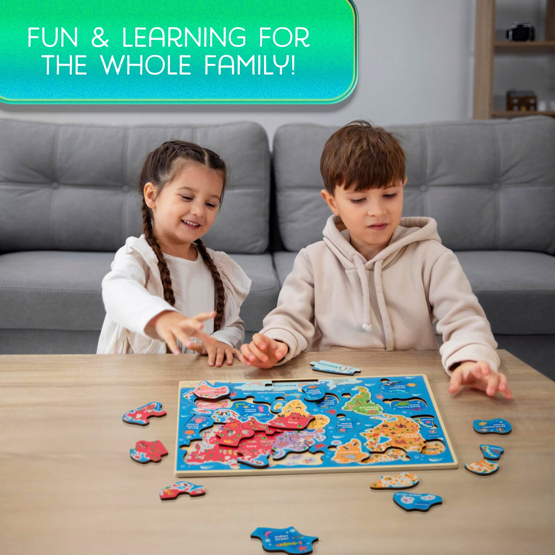 Montessori Mama World Map Wooden Puzzle, Continents and Oceans Puzzles for Kids Ages 4-6. Perfect Educational Toys for 4 Year Old Including Global