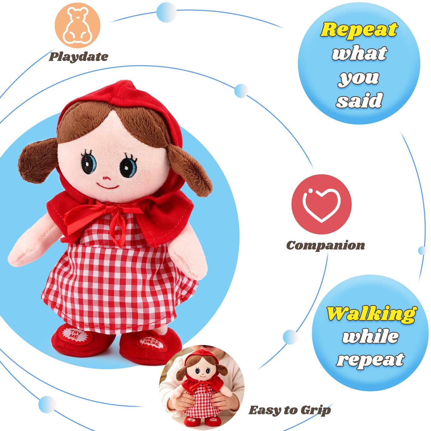 Hopearl Talking Singing Doll Repeats What You Said Girl Walking Electric Interactive Animated Toy Speaking Plush Buddy Holiday Birthday Gift for