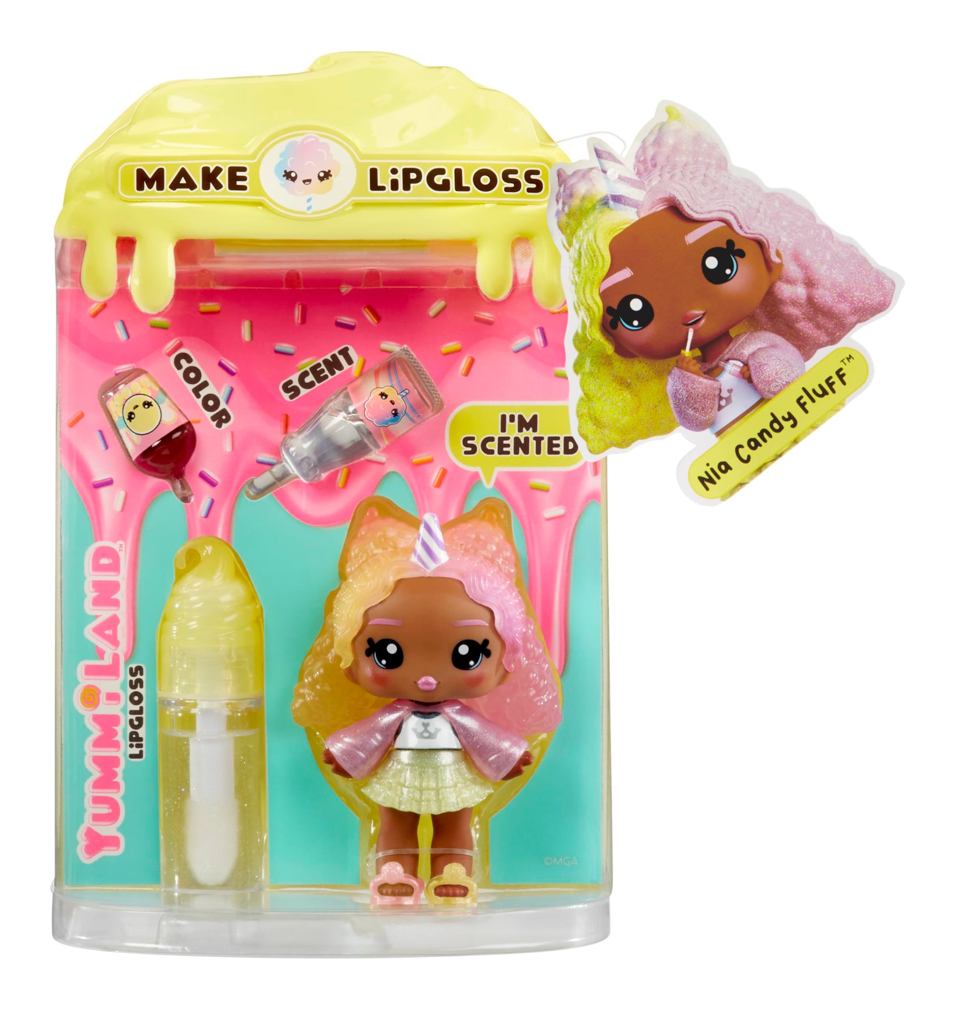 Yummiland Lip Gloss Doll - Nia Candy Fluff, with DIY Lip Gloss Kit, Ages 4+