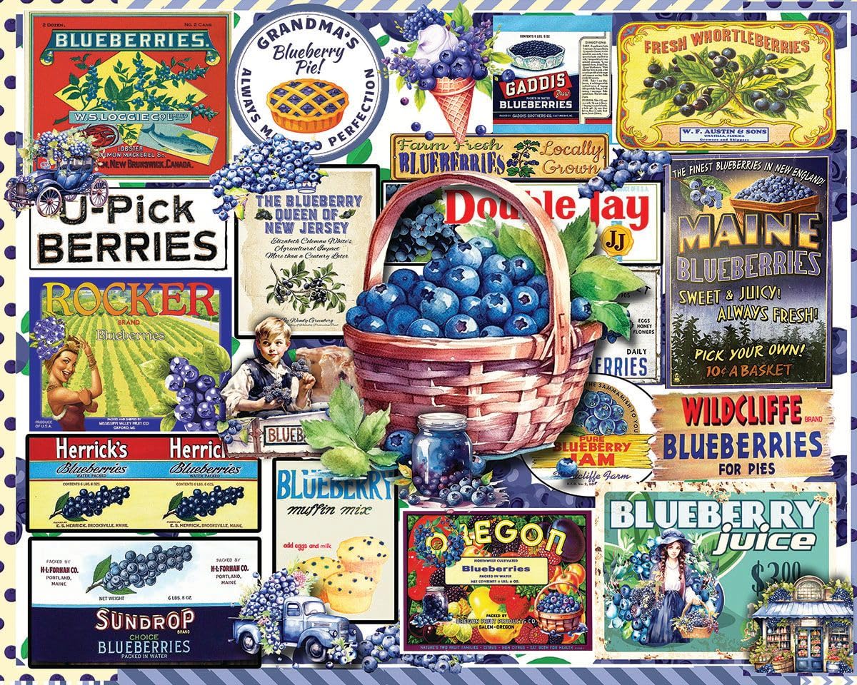 White Mountain 1000 Piece Jigsaw Puzzle Vintage Blueberry, Blueberries