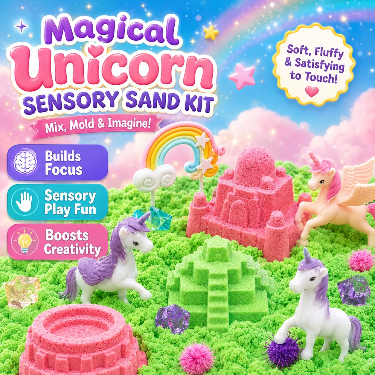 Carolart Unicorn Sensory Bin, Sand Box Kit with Sensory Sand for Girls