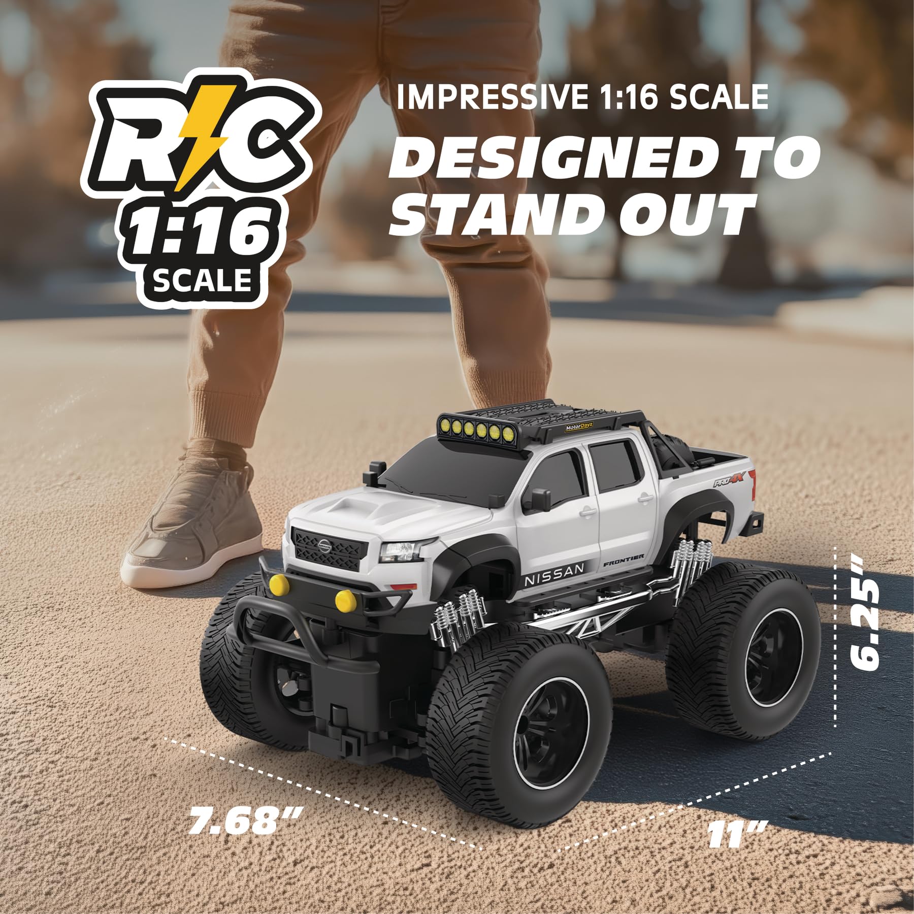 Motor Dayz Nissan Frontier RC Truck - 1:16 Scale 4WD Remote Control Car, Officially Licensed Nissan Frontier, 2.4GHz Full-Function Control, USB