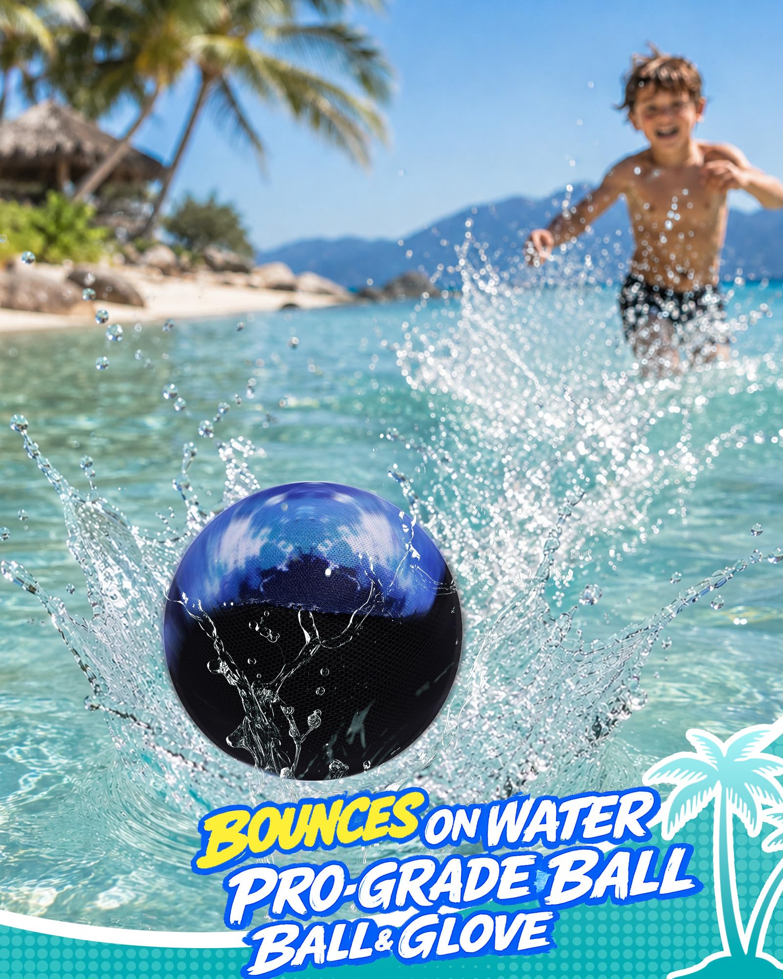 Water Baseball Gloves Set for Pool & Beach Games-for Beach Games & Swimming Pool Toys,1PC Water Bouncing Ball with 2PCS Pool Baseball