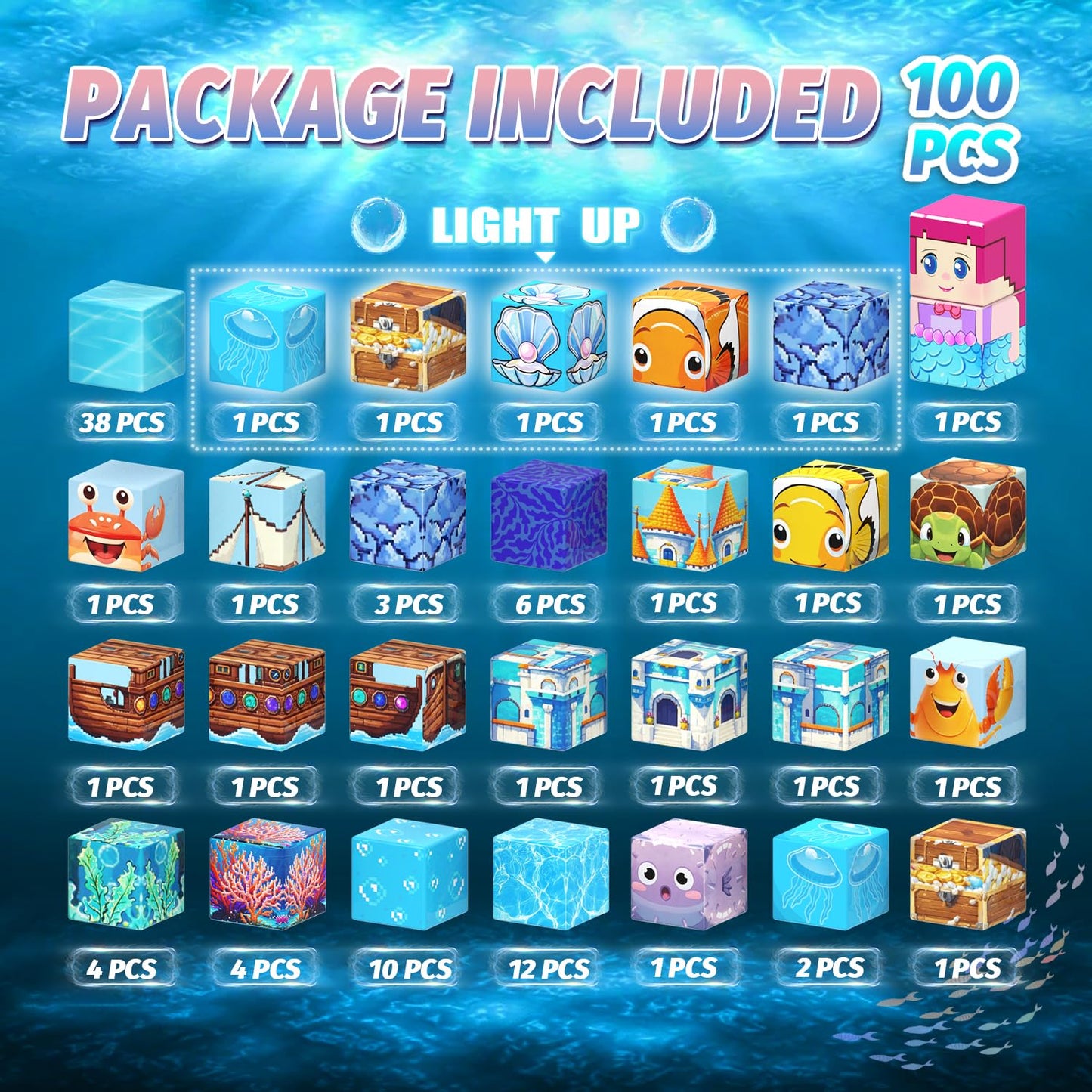 Magnetic Blocks for Kids, 100PCS Mermaid Magnetic Cube Building Set Toys