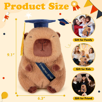 Achwishap Capybara Plush-Graduation Gifts Capybara Stuffed Animal with Tassel Graduation Blue Cap and Congrats Grad Sash,Cute Capybaras Plushies Gifts
