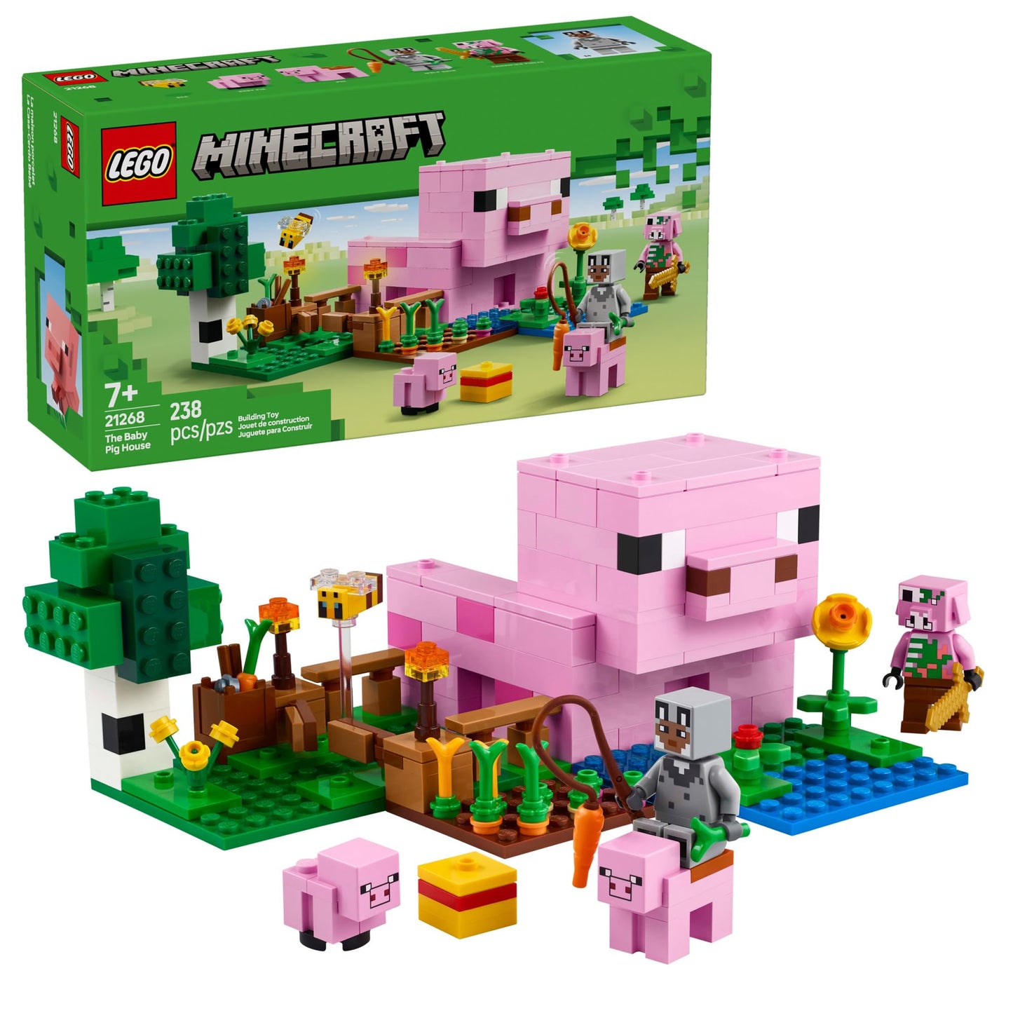 LEGO Minecraft The Baby Pig House Toy Figures and Playset - Building Minecraft Toy for Kids, Boys and Girls, Ages 7+ - Gift for Birthdays - with 2