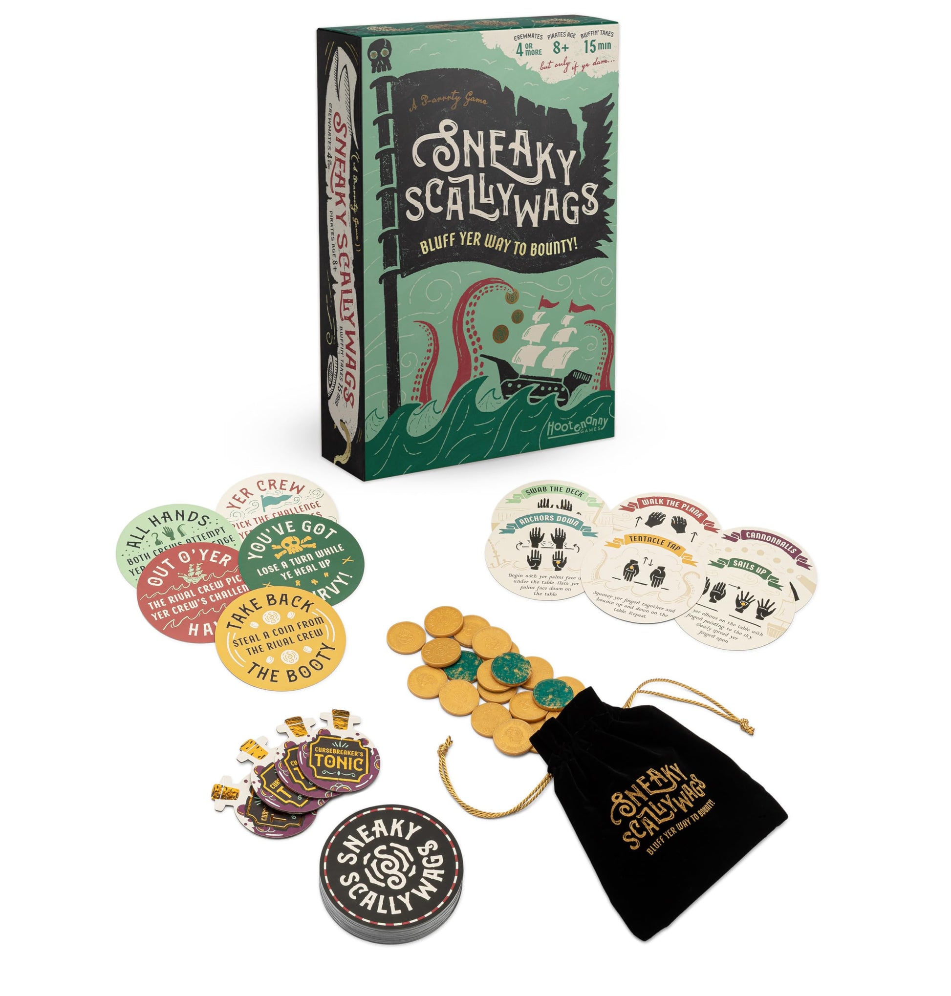 Hootenanny Games Sneaky Scallywags | Pirate Bluffing Game for Kids & Adults | Family Party Game | Perfect for Game Night | 4 or More Players, Ages 8+
