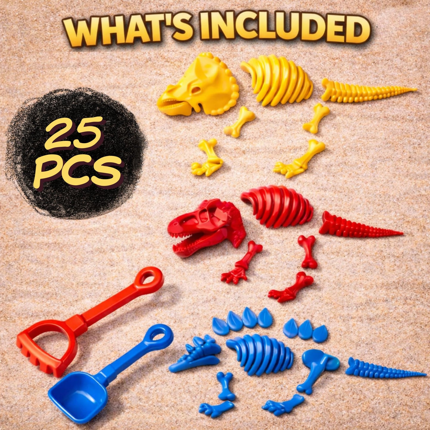 Liberty Imports 25 PCS Large Dinosaur Fossil Sand Molds Kids Beach Toy Set