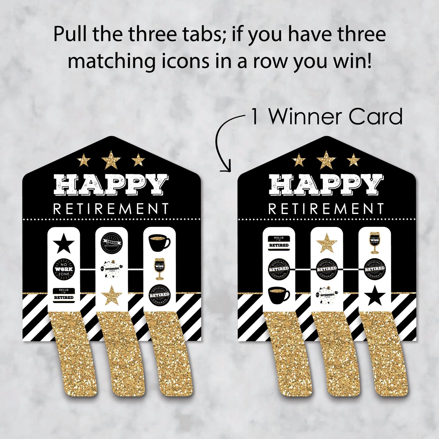 Big Dot of Happiness Happy Retirement - Retirement Party Game Pickle Cards - Pull Tabs 3-in-a-Row - Set of 12