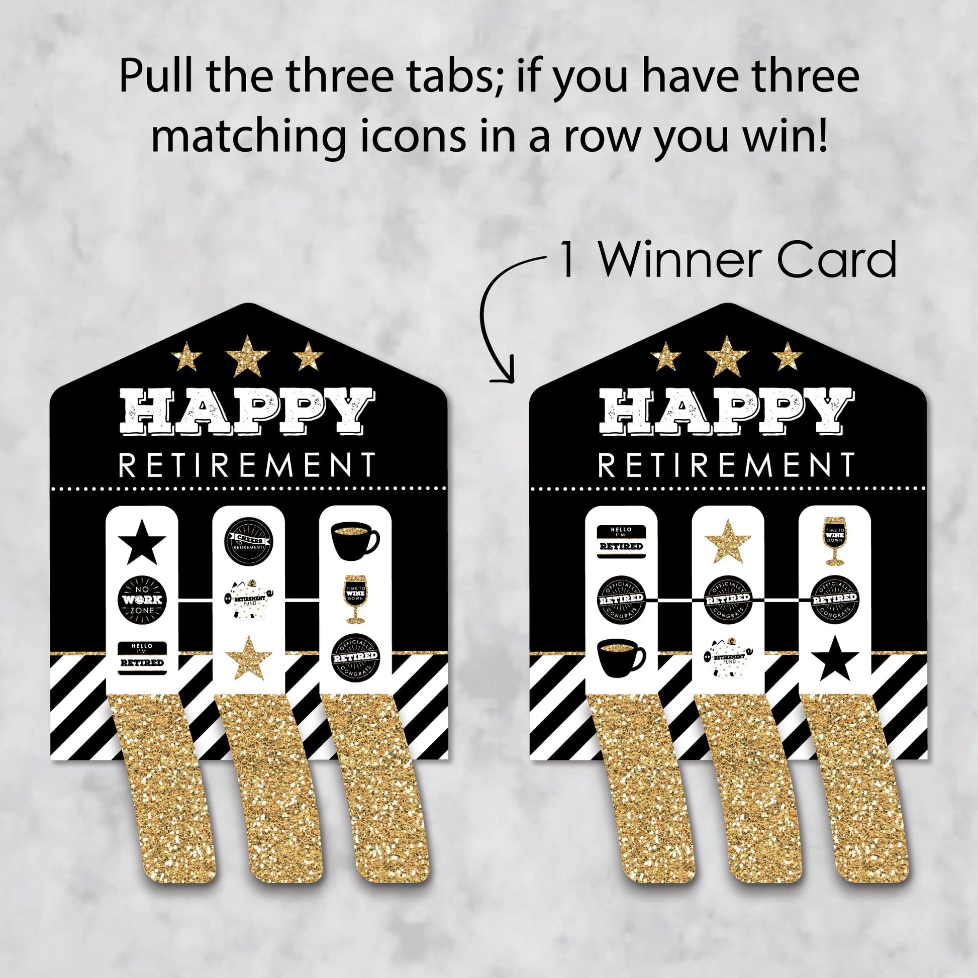 Big Dot of Happiness Happy Retirement - Retirement Party Game Pickle Cards - Pull Tabs 3-in-a-Row - Set of 12