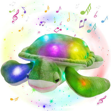 Glow Guards 14'' Light up Musical Sea Turtle Stuffed Animal Ocean Life Soft Plush Toy Pillow with Lullabies LED Night Lights Singing Children's Day