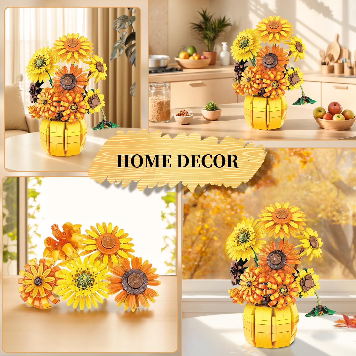 Van Gogh Sunflower Building Set, Adjustable Flowers Bouquet for Adults Teens, 1009PCS Botanical Collection Compatible with Lego, Home Decor, Gift
