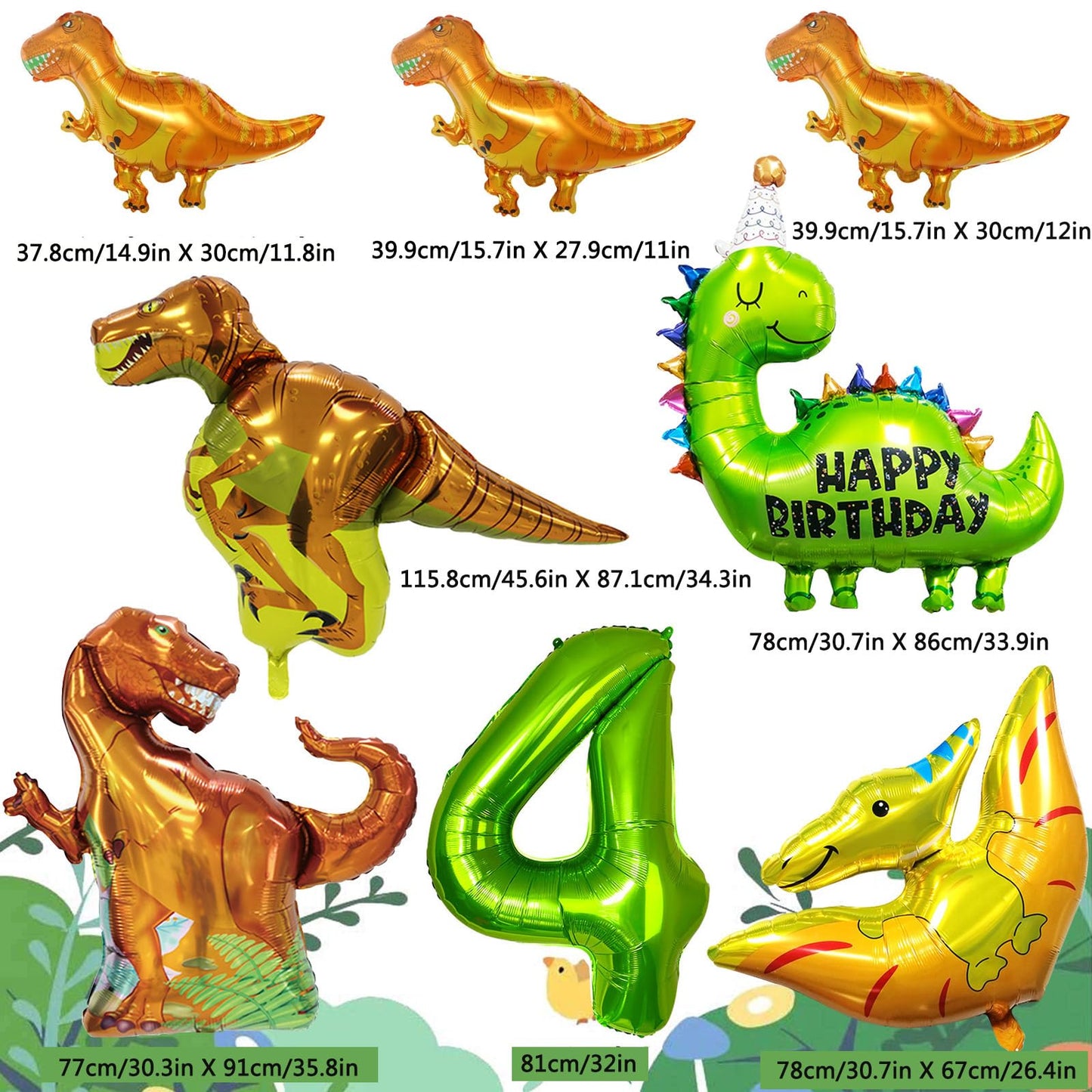 Dinosaur Birthday Party Supplies, Dinosaurs Party Decorations 4 Year Old Foil Balloons for Boys and Girls,Include Balloons, Foil Balloons,Banner,Cake