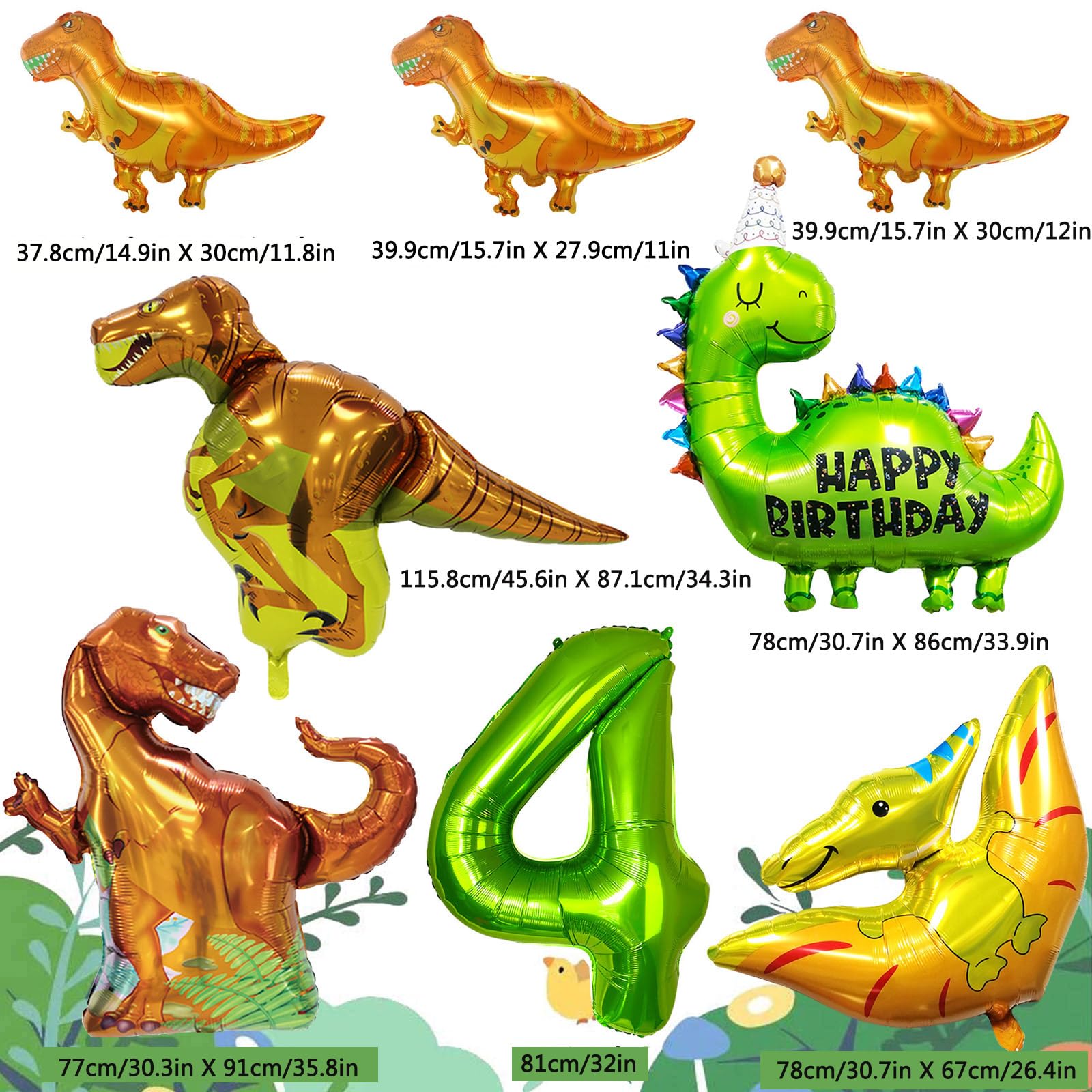 Dinosaur Birthday Party Supplies, Dinosaurs Party Decorations 4 Year Old Foil Balloons for Boys and Girls,Include Balloons, Foil Balloons,Banner,Cake