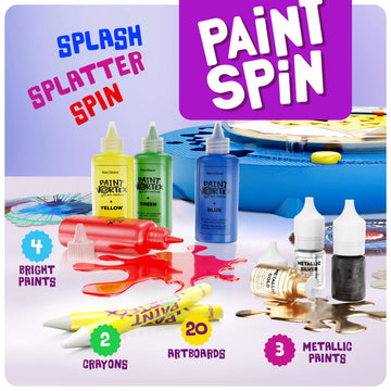 Dan&Darci Paint Vortex Spin Art Machine - Kids Art Kit for Boys & Girls Ages 6+, Motorized Spinner with Splash Guard, Metallic Paints & 20 Artboards