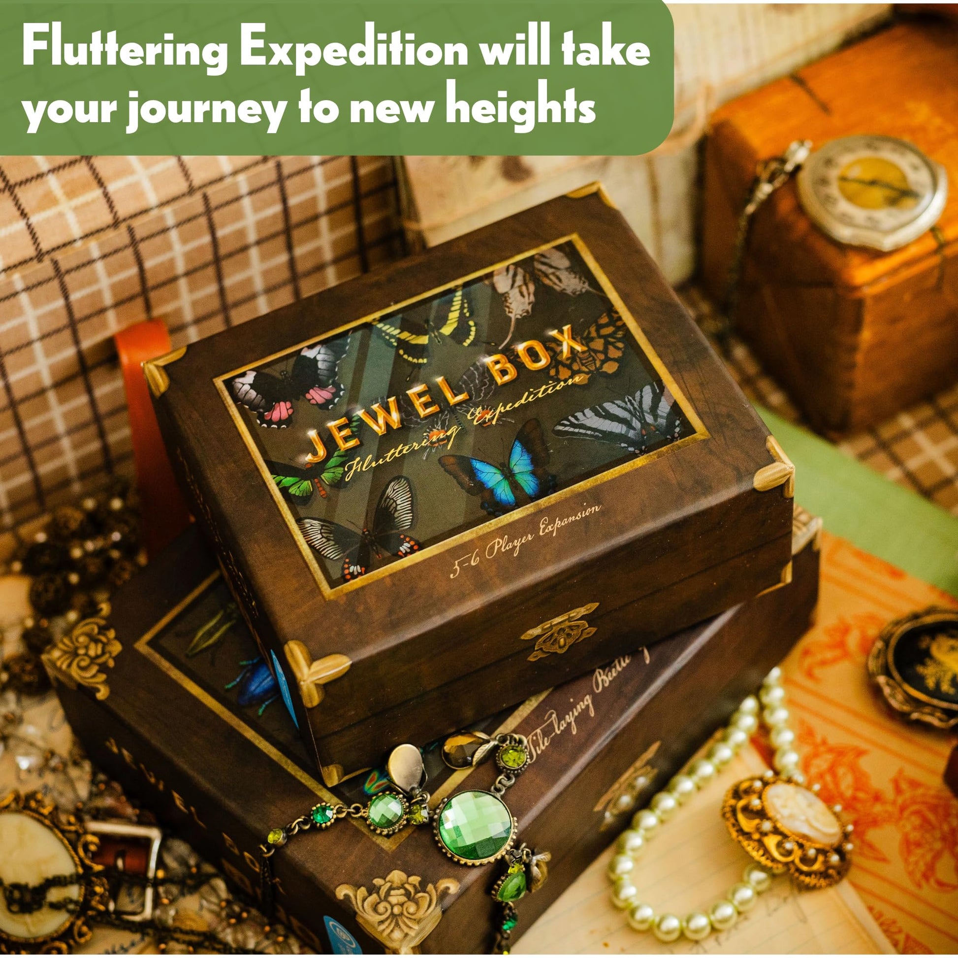 Lovemore Games Jewel Box Fluttering Expedition Expansion - Expansion to Jewel Box that Adds Butterflies and Allows up to 6 Players to Play Together