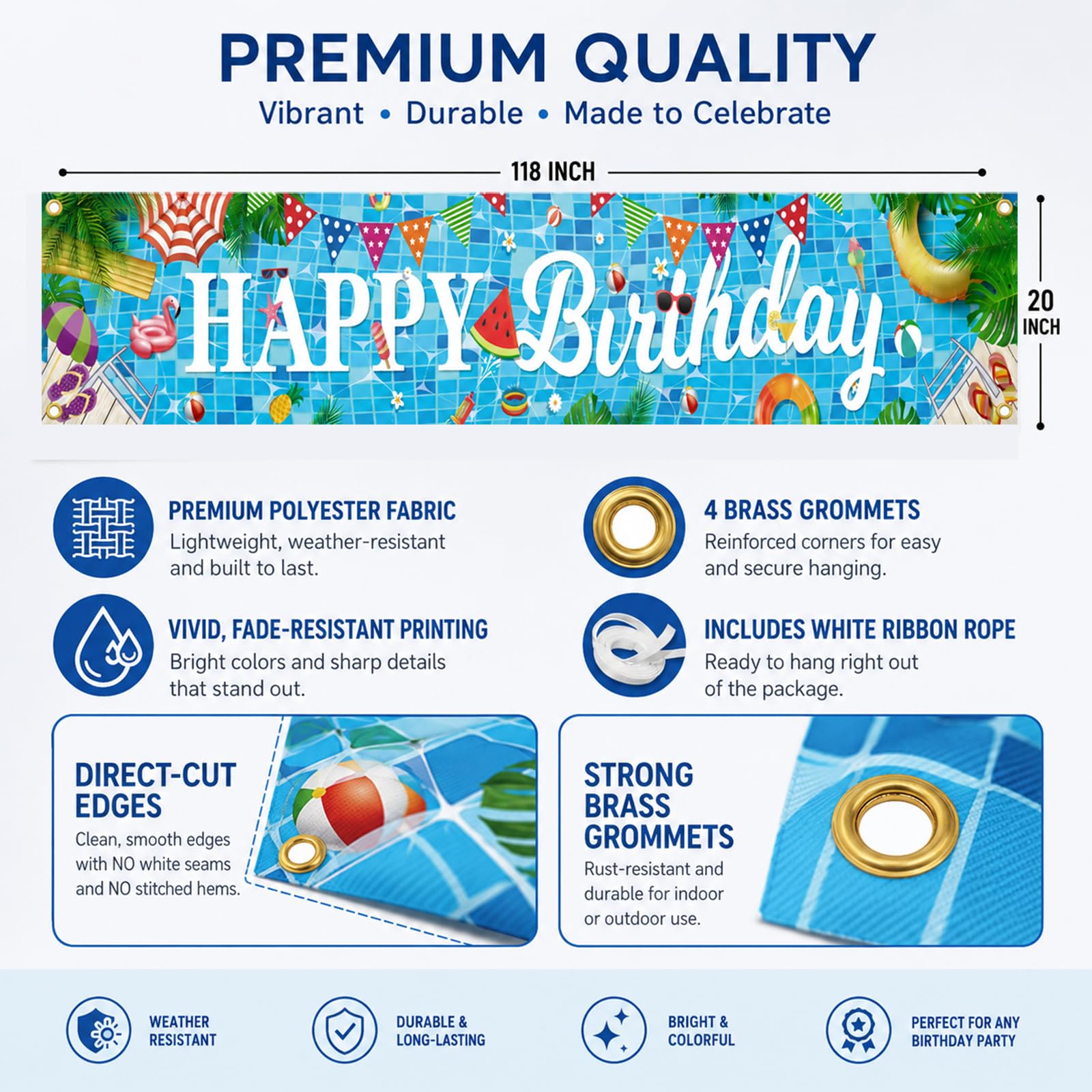 Pool Birthday Party Decorations, Extra Large Size Happy Birthday Pool Party Banner, Pool Party Decorations for Birthday, Pool Party Banner for Pool