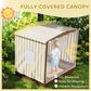 Qaba Kids Wooden Sandbox with Canopy, Large Wood Sand Pit, Mesh Door, Brown
