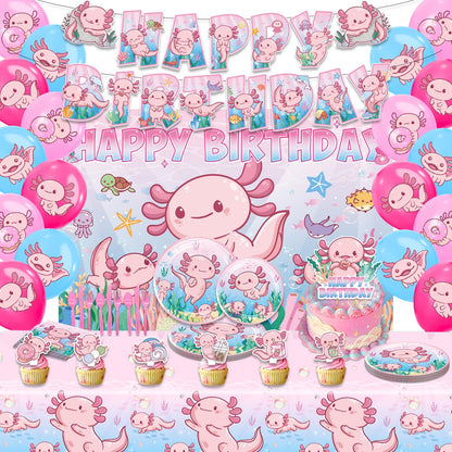 Axolotl Birthday Decorations?Axolotl Party Decorations?Axolotl Party Supplies Include Balloons,Backdrop,Banner, Cake Toppers?Tableware, Tablecloth