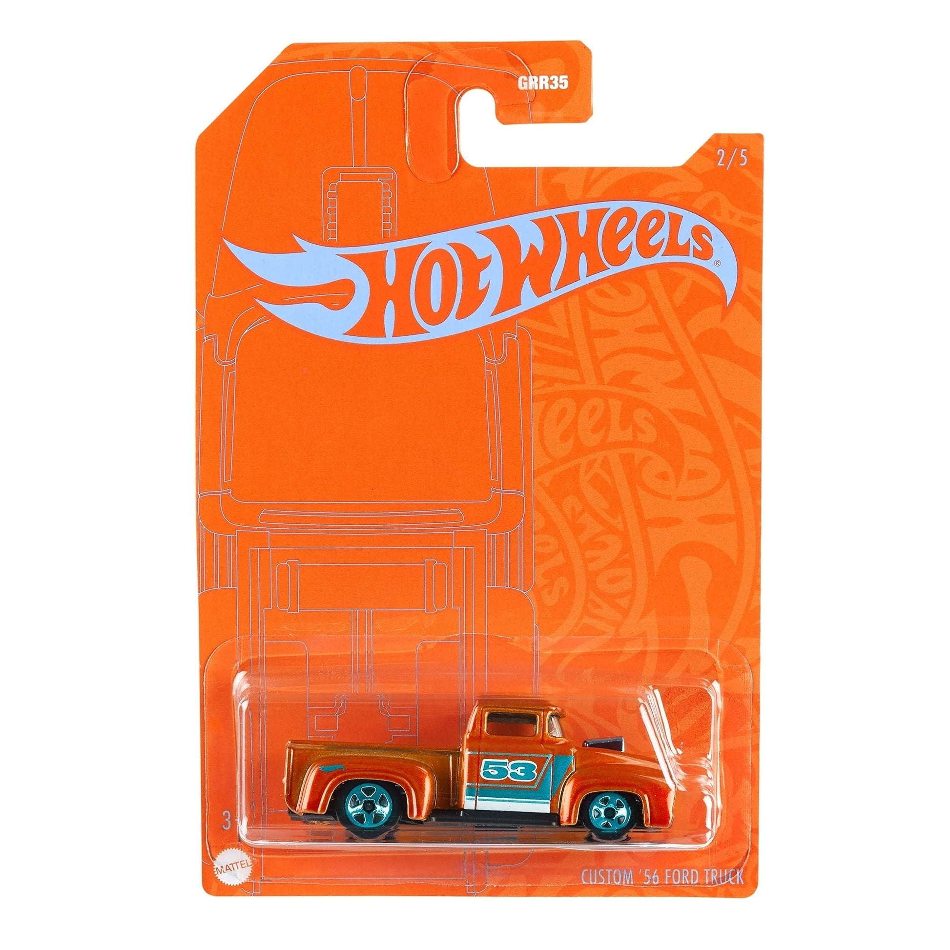 Hot Wheels Orange & Blue 53rd Anniversary Custom '56 Ford Truck 2/5 DieCast Vehicle 1:64th Scale