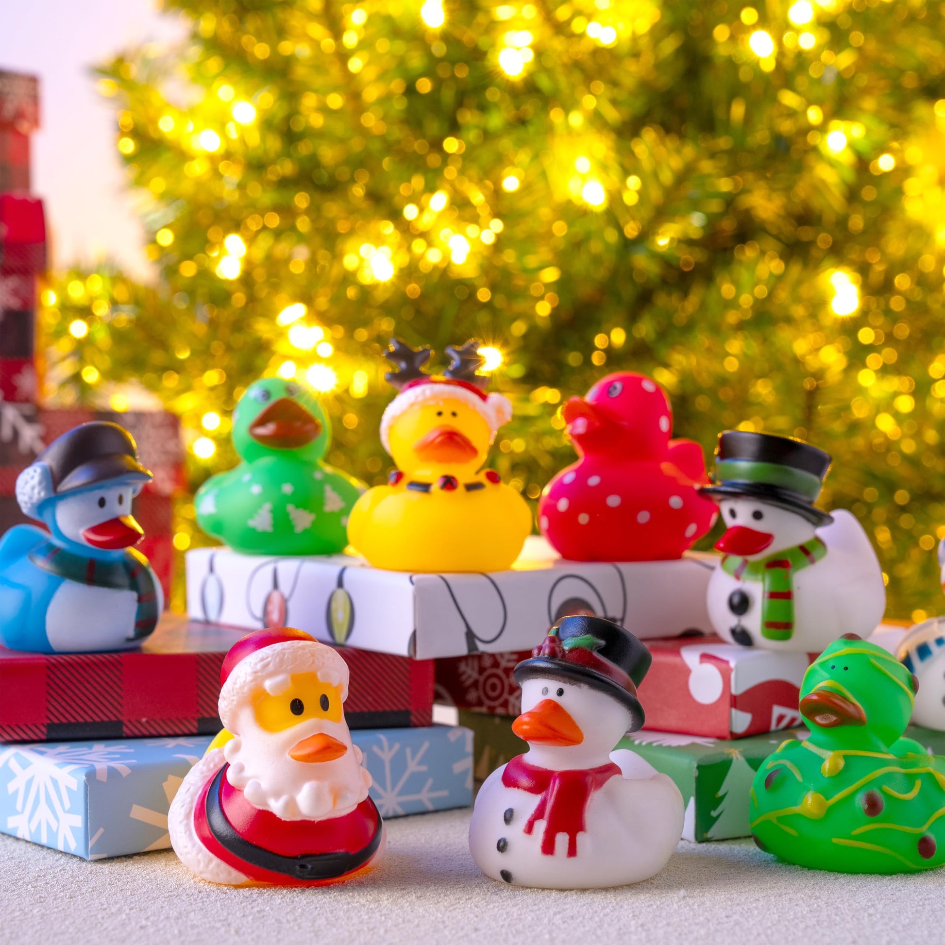 JOYIN 24 PCS Christmas Ducks Baby Bathtub Toys, Assorted Xmas Rubber Duckies for Kids Gifts, Ducky Toddler Bath Toys Rubber Duck Bulk for Stocking