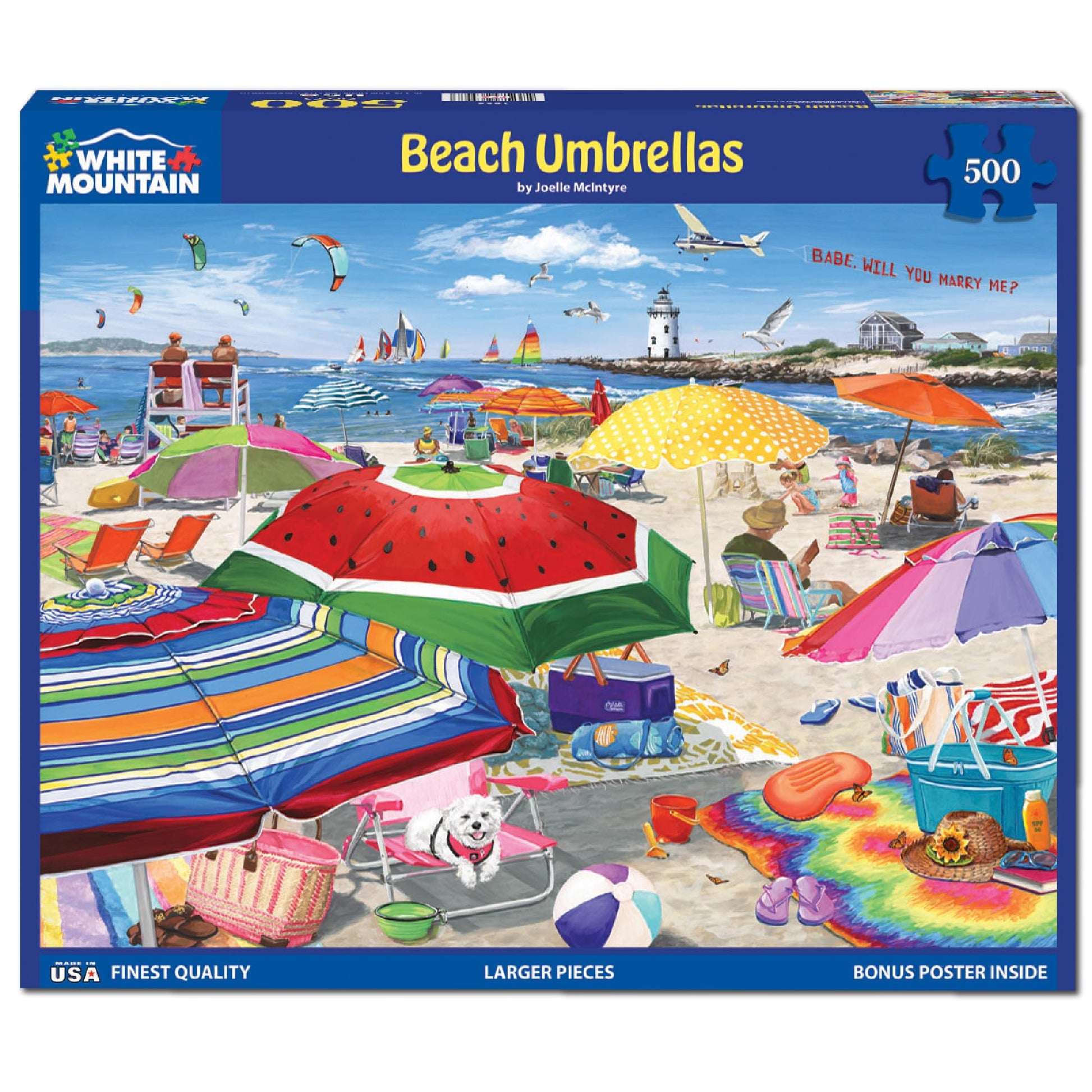 White Mountain 500 Piece Jigsaw Puzzle Summer Lighthouse, Beach Umbrella