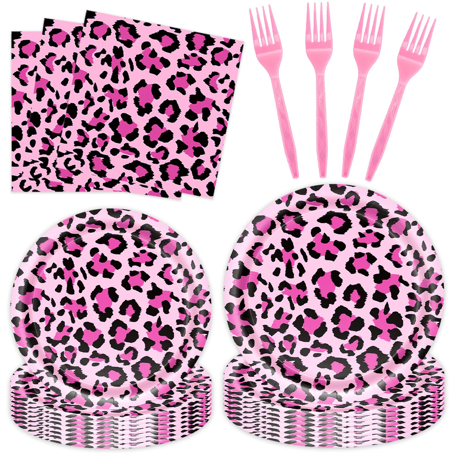 Cheetah Party Decorations Tableware Set, Serves 24 Guests - Cheetah Print Birthday Decorations includes Plates, Napkin, Forks, Leopard Print Party