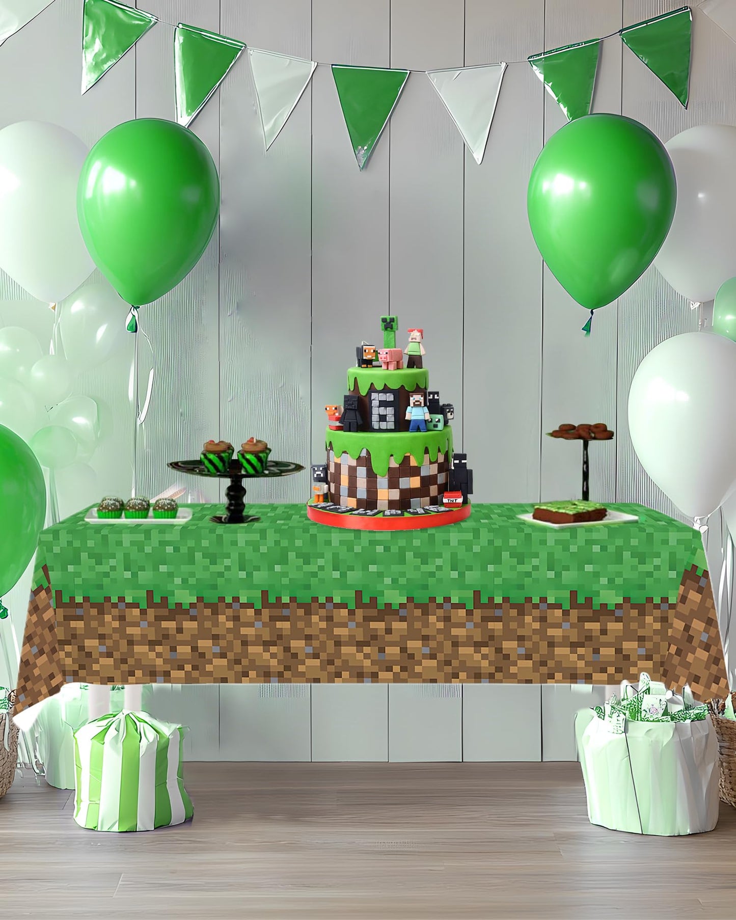 Calmi Pixel Miner Table Cover (Pack of 2) - 54.1"x108" XL Waterproof Cartoon Birthday Tablecloth- Gamer Party Supplies, Mining Themed Party