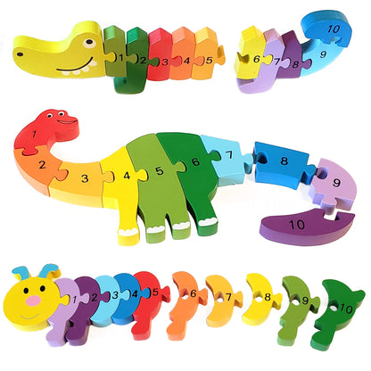 Animal Wooden Puzzles for Toddlers - Colors and Counting Building Toys and Toddler Games | Montessori Toys Wood Blocks with Storage Box and Learning