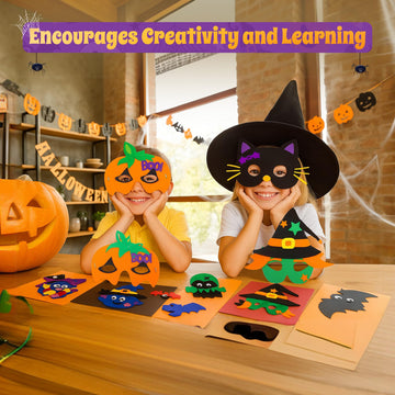 4E's Novelty Halloween Crafts for Kids Bulk 24 Pack, Self Adhesive Mask Foam Craft Kit Fall Crafts, School Home Group Activities, Party Supplies