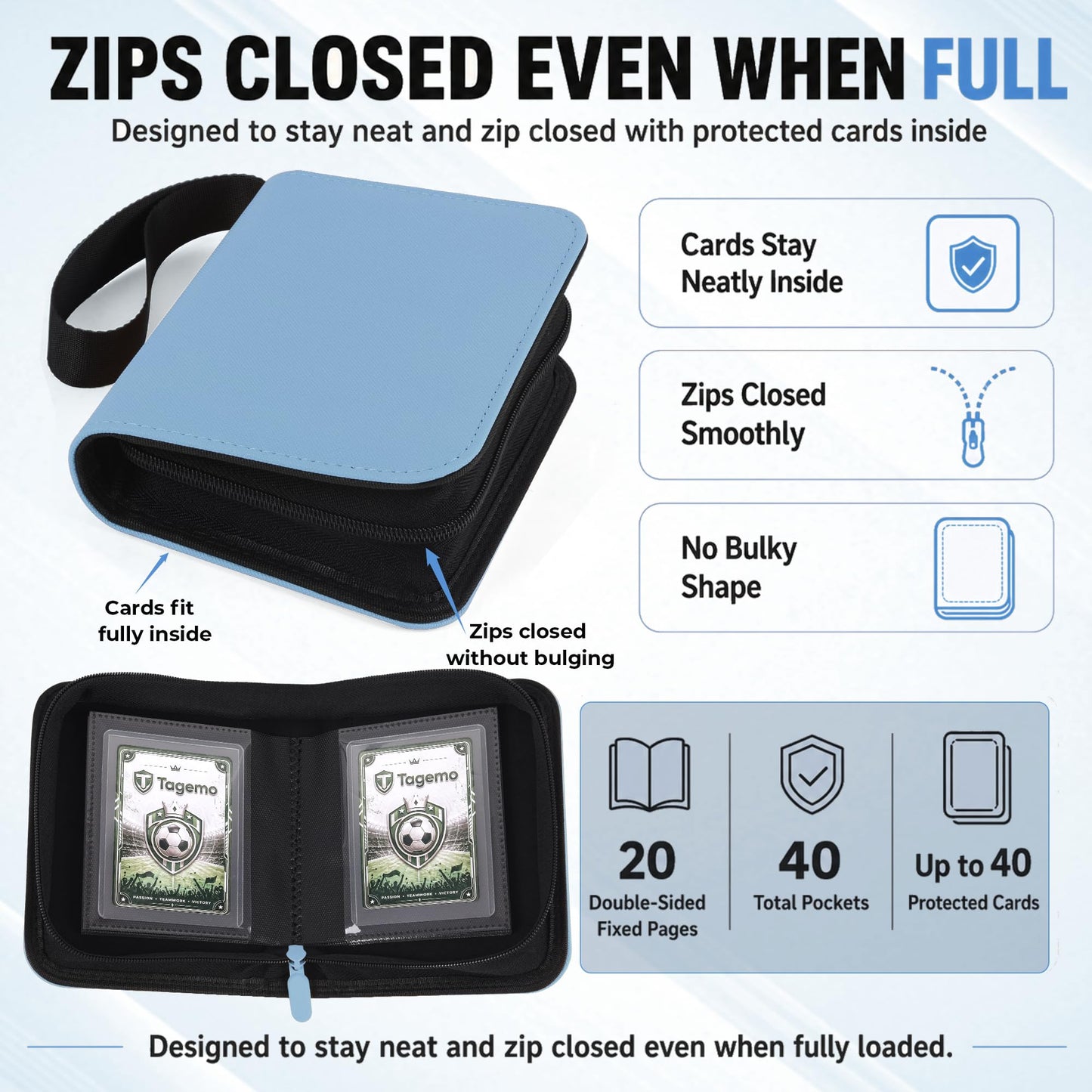 One Pocket Top Loader Binder with Zipper, 40 Pocket Small Single Card Binder for 3x4 Rigid Top Loaders, Portable Trading Card Album for TCG, Sports