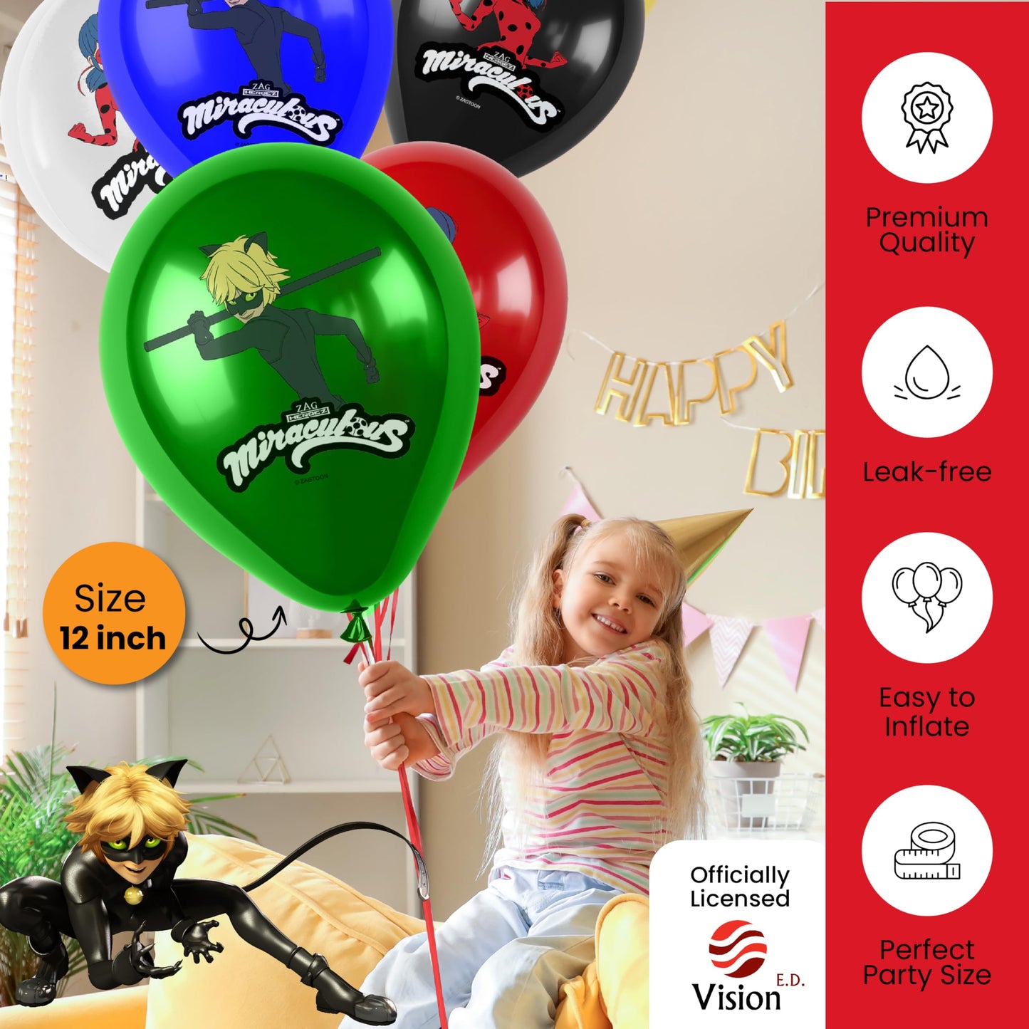 Miraculous Ladybug Cat Noir 12" Birthday Party Balloons 25 Pcs for Kids
