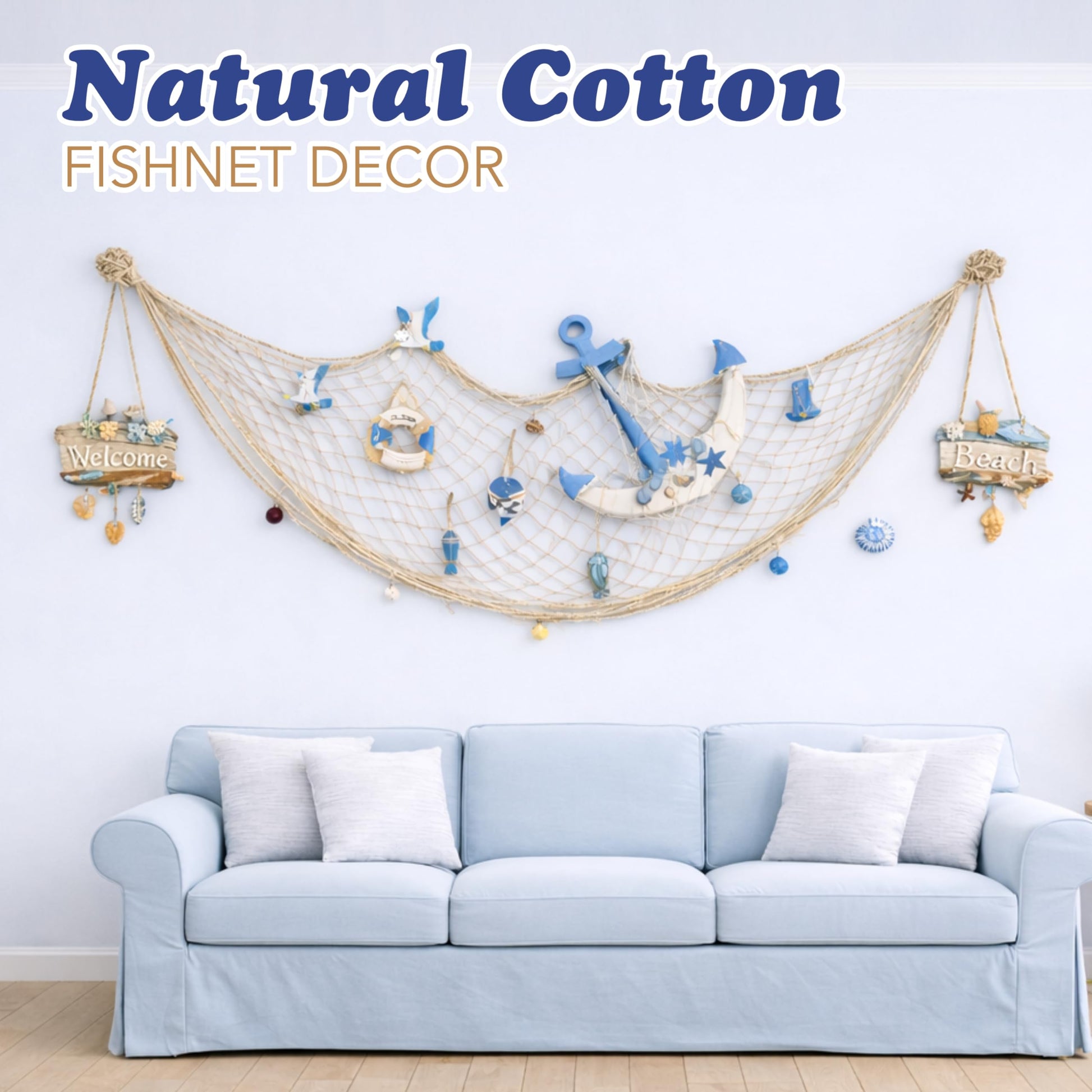 4E's Novelty Fish Net Decorative, Fishnet for Party Decorations, 14 x 4 feet - Fish Netting Decor for Mermaid, Pirate, Shark, Nautical, Under The Sea