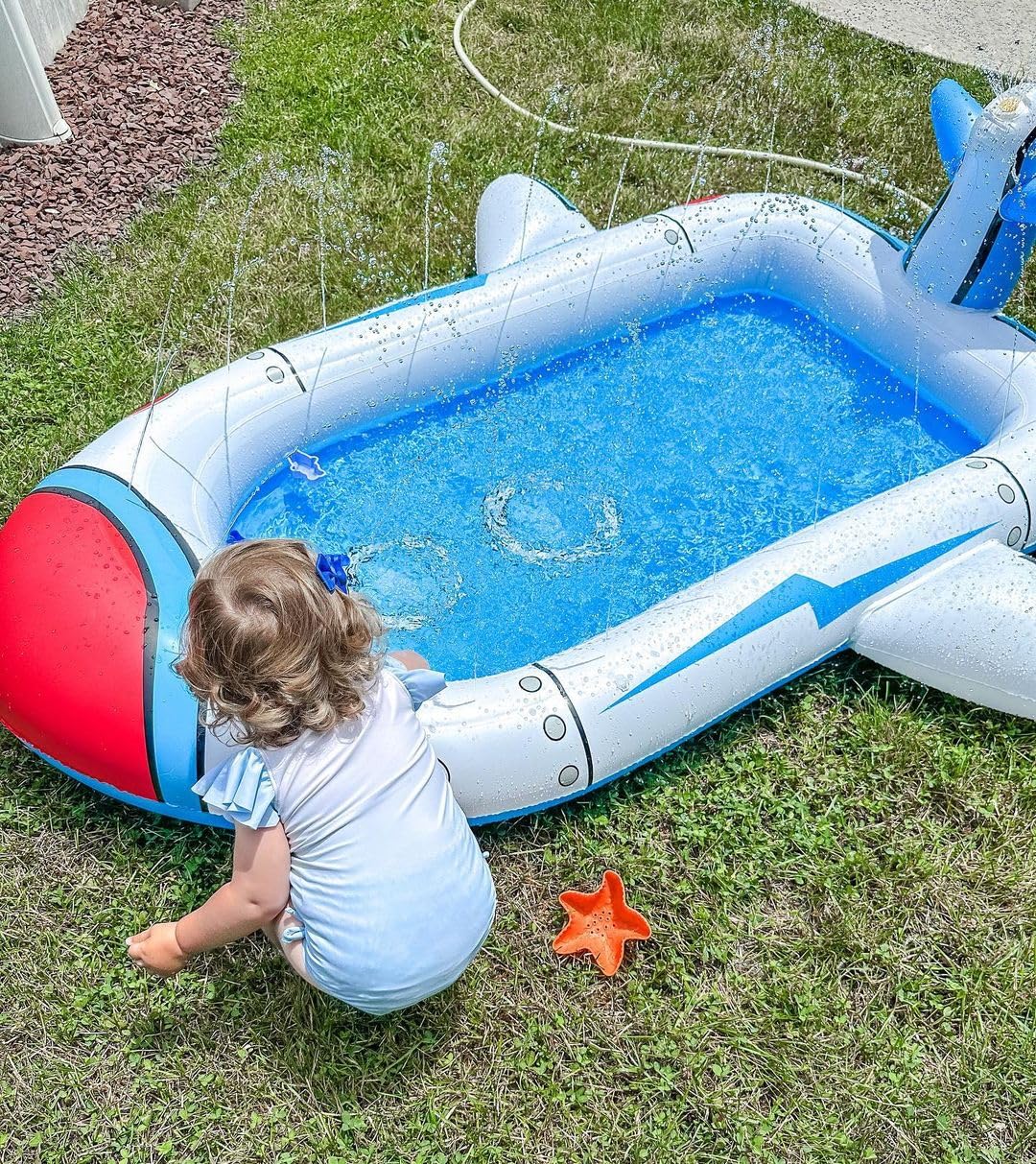 Kiddie Pool Splash Pad for Kids 68" x 38" x 21.5" | 3-in-1 Inflatable Sprinkler Pool for Toddlers Ages 3-8, Backyard Water Play Mat, Outdoor Summer